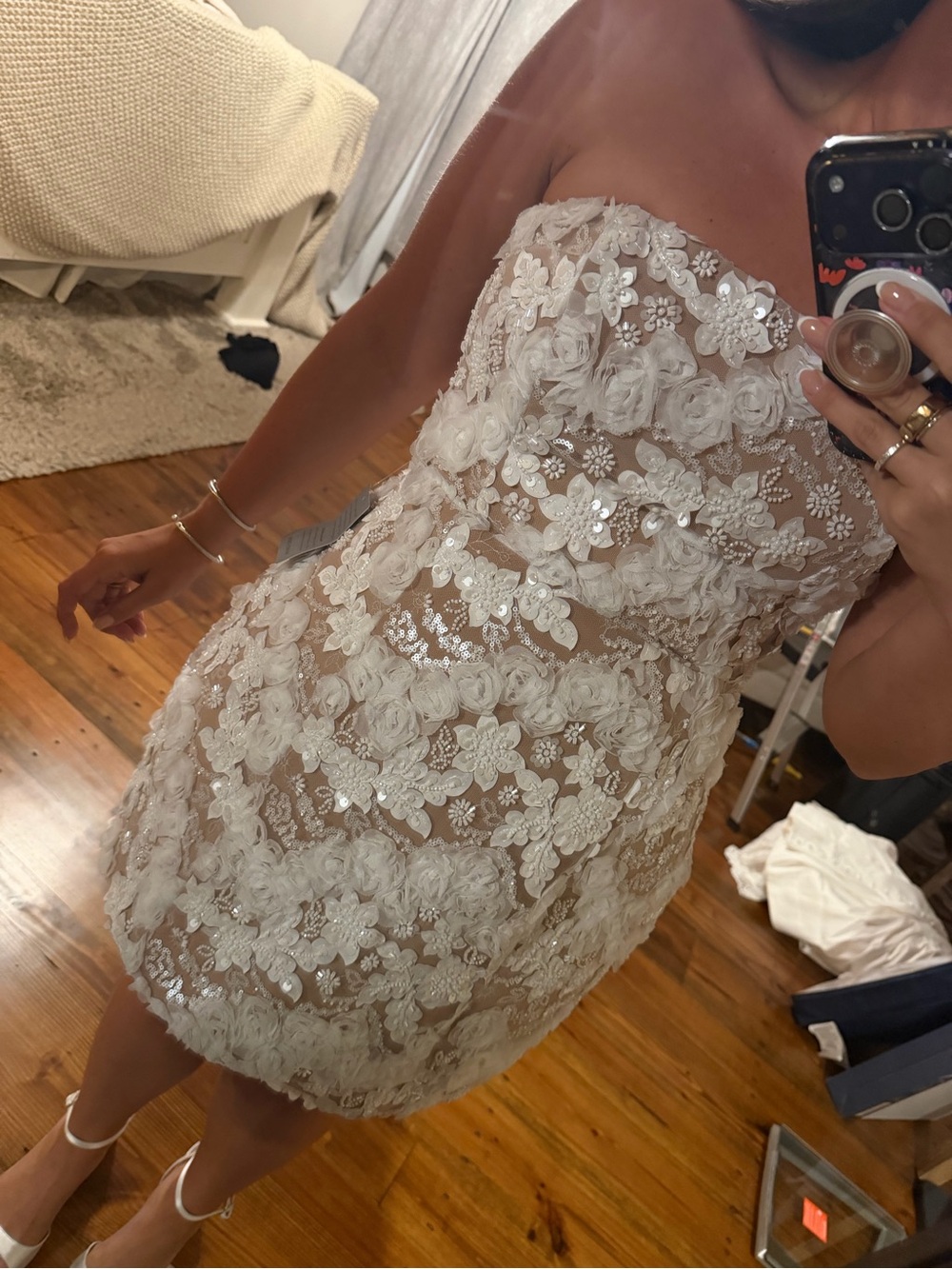 Elliatt Strapless White Floral Appliqué Dress